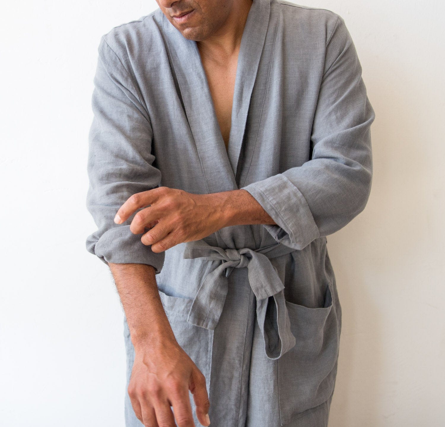 Mens Bathrobe Pajamabathrobe With Pockets Tie Belt Linen Robe4xl A   Fruugo IN