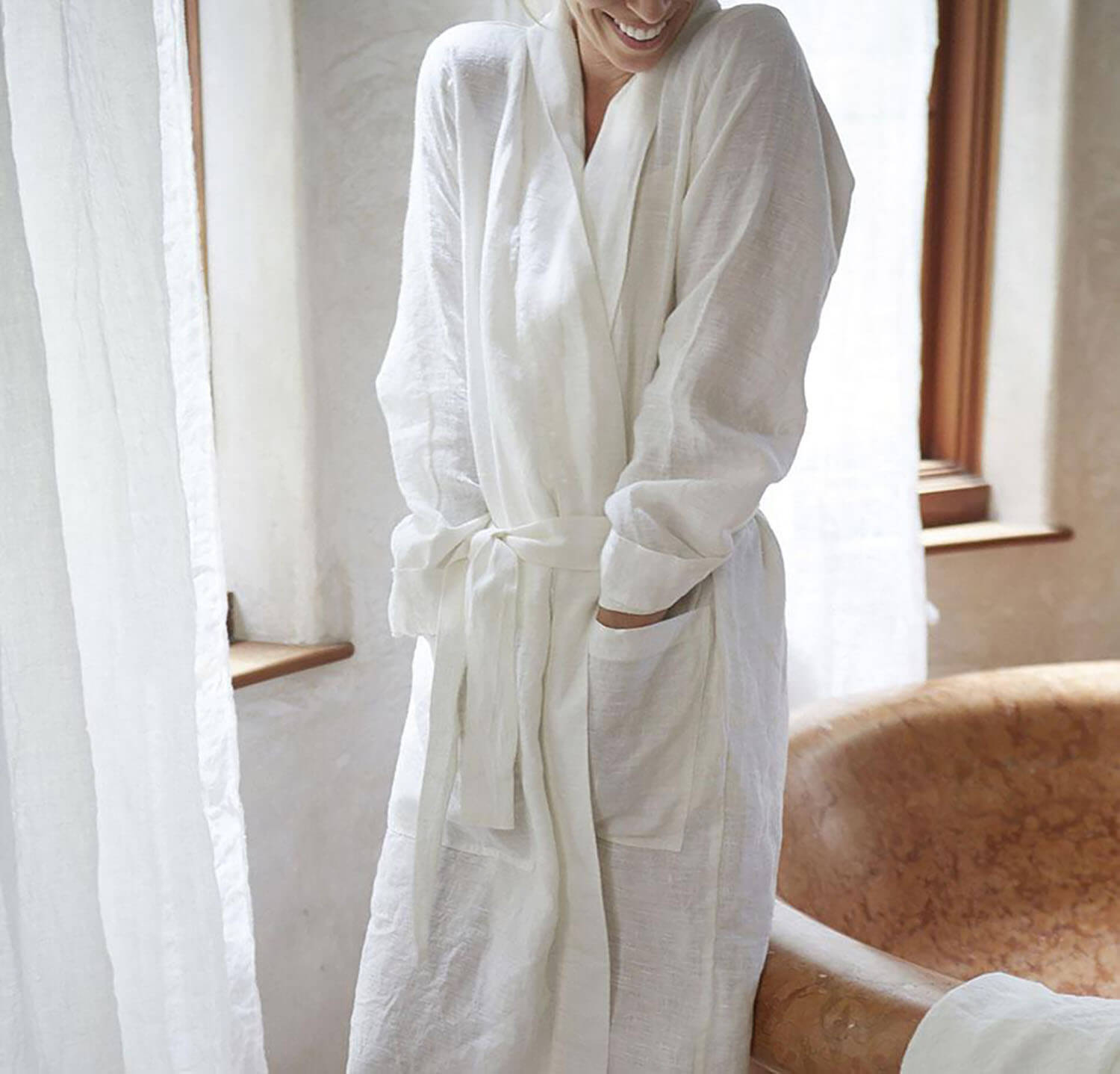 Olive 100% French Flax Linen Waffle Robe